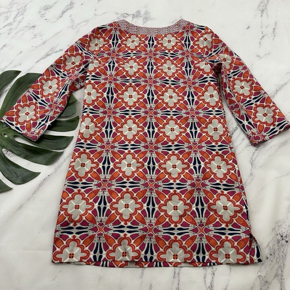J. McLaughlin Womens Silk Shift Dress Size M Orange Pink Floral 3/4 Sleeve - Picture 9 of 12